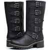 image:imageGLOBALWIN Chunky Mid Calf Fashion Dressy Motocycle Biker Military Style Combat Boots for Women Low Heel23yy11 Black