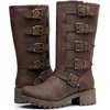 image:imageGLOBALWIN Chunky Mid Calf Fashion Dressy Motocycle Biker Military Style Combat Boots for Women Low Heel23yy11 Brown