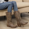 image:imageGLOBALWIN Womens Cowboy Boots Comfortable Brown Cowgirl Boots For Daily Wear Work amp Travel Square Toe Fall Boots With Low Heel And Easy Side Zipper Versatile Mid Calf Boots For Women25yy08 Brown