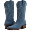 image:imageGLOBALWIN Womens Cowboy Boots Comfortable Brown Cowgirl Boots For Daily Wear Work amp Travel Square Toe Fall Boots With Low Heel And Easy Side Zipper Versatile Mid Calf Boots For Women23yy13 Denim Blue