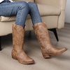 image:imageGLOBALWIN Womens Cowboy Boots Comfortable Brown Cowgirl Boots For Daily Wear Work amp Travel Square Toe Fall Boots With Low Heel And Easy Side Zipper Versatile Mid Calf Boots For Women25yy03 Camel