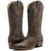image:imageGLOBALWIN Womens Cowboy Boots Comfortable Brown Cowgirl Boots For Daily Wear Work amp Travel Square Toe Fall Boots With Low Heel And Easy Side Zipper Versatile Mid Calf Boots For WomenBrown