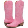 image:imageGLOBALWIN Womens Cowboy Boots Comfortable Brown Cowgirl Boots For Daily Wear Work amp Travel Square Toe Fall Boots With Low Heel And Easy Side Zipper Versatile Mid Calf Boots For Women23yy13 Pink