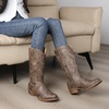 image:imageGLOBALWIN Womens Cowboy Boots Comfortable Brown Cowgirl Boots For Daily Wear Work amp Travel Square Toe Fall Boots With Low Heel And Easy Side Zipper Versatile Mid Calf Boots For Women25yy03 Brown
