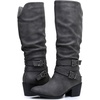 image:imageGLOBALWIN Womens Knee High Cowboy Boots  Minimalist Western Round Toe Cowgirl Boots with Comfortable Block Heel Plain Sleek Design Tall Dress Boots for Women19yy21 Grey2