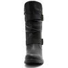 image:imageGLOBALWIN Womens Mid Calf Boots Fashion Moto Boots For Women With Buckle Straps Side Zipper And Low Block Heel  Biker Boots For Fall Spring WinterBlack