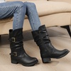 image:imageGLOBALWIN Womens Mid Calf Boots Fashion Moto Boots For Women With Buckle Straps Side Zipper And Low Block Heel  Biker Boots For Fall Spring WinterBlack
