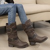 image:imageGLOBALWIN Womens Mid Calf Boots Fashion Moto Boots For Women With Buckle Straps Side Zipper And Low Block Heel  Biker Boots For Fall Spring WinterBrown