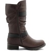 image:imageGLOBALWIN Womens Mid Calf Boots Fashion Moto Boots For Women With Buckle Straps Side Zipper And Low Block Heel  Biker Boots For Fall Spring WinterBrown