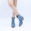 image:imageGLOBALWIN Womens Western Charm Cowgirl Boots Mid Calf Comfy Cowboy Boots For Women With Pointed Toe23yy07 Denim Blue