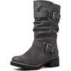 image:imageGLOBALWIN Chunky Mid Calf Fashion Dressy Motocycle Biker Military Style Combat Boots for Women Low Heel21yy08grey