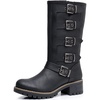 image:imageGLOBALWIN Chunky Mid Calf Fashion Dressy Motocycle Biker Military Style Combat Boots for Women Low Heel23yy11 Black