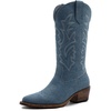 image:imageGLOBALWIN Womens Cowboy Boots Comfortable Brown Cowgirl Boots For Daily Wear Work amp Travel Square Toe Fall Boots With Low Heel And Easy Side Zipper Versatile Mid Calf Boots For Women23yy13 Denim Blue