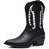 image:imageGLOBALWIN Womens Cowgirl Boots Mid Calf Western Cowboy Boots For Women Comfortable Low Heel With Zipper23yy09 Black1