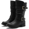 image:imageGLOBALWIN Womens Mid Calf Boots Fashion Moto Boots For Women With Buckle Straps Side Zipper And Low Block Heel  Biker Boots For Fall Spring WinterBlack