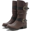 image:imageGLOBALWIN Womens Mid Calf Boots Fashion Moto Boots For Women With Buckle Straps Side Zipper And Low Block Heel  Biker Boots For Fall Spring WinterBrown