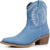 image:imageGLOBALWIN Womens Western Charm Cowgirl Boots Mid Calf Comfy Cowboy Boots For Women With Pointed Toe23yy07 Denim Blue