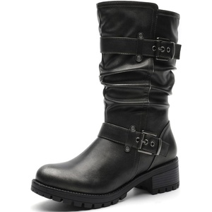 image:imageGLOBALWIN Chunky Mid Calf Fashion Dressy Motocycle Biker Military Style Combat Boots for Women Low Heel21yy08 Grey Distressed Metallic