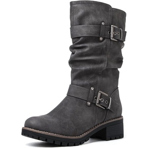 image:imageGLOBALWIN Chunky Mid Calf Fashion Dressy Motocycle Biker Military Style Combat Boots for Women Low Heel21yy08grey