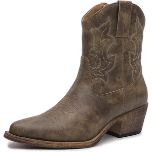 image:imageGLOBALWIN Cowboy Boots For Women Cute Cowgirl Boots Womens Western Boots With Embroidery Side Zipper Chunky Heel23yy16 Brown