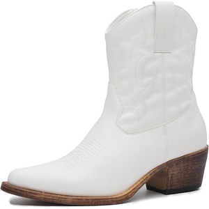 image:imageGLOBALWIN Cowboy Boots For Women Cute Cowgirl Boots Womens Western Boots With Embroidery Side Zipper Chunky Heel23yy16 White