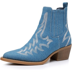 image:imageGLOBALWIN Cowboy Boots For Women Pointed Toe Pull On Chelsea Ankle Booties The Western Cowgirl Boots23yy05 Denim Blue