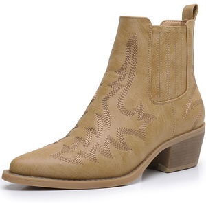 image:imageGLOBALWIN Cowboy Boots For Women Pointed Toe Pull On Chelsea Ankle Booties The Western Cowgirl Boots23yy05 Khaki