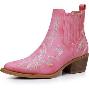 image:imageGLOBALWIN Cowboy Boots For Women Pointed Toe Pull On Chelsea Ankle Booties The Western Cowgirl Boots23yy05 Pink