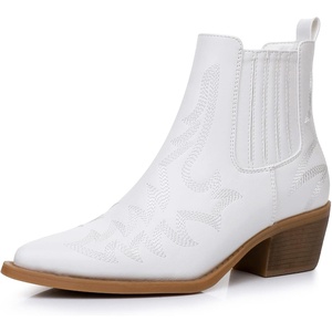 image:imageGLOBALWIN Cowboy Boots For Women Pointed Toe Pull On Chelsea Ankle Booties The Western Cowgirl Boots23yy05 White