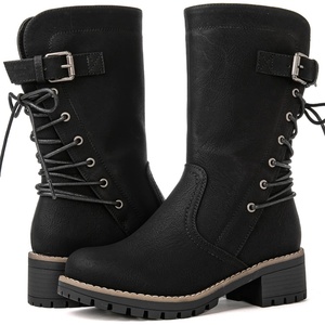 image:imageGLOBALWIN Womens Ankle Boots For Women Faux Fur Lined Winter Moto Boots Ankle Booties With Adjustable Double Buckles19yy19 Black2
