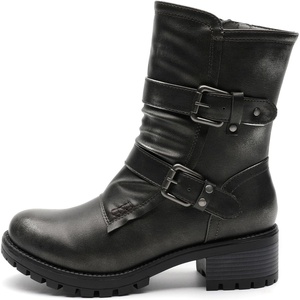 image:imageGLOBALWIN Womens Ankle Boots For Women Faux Fur Lined Winter Moto Boots Ankle Booties With Adjustable Double Buckles19yy19 Silver Distressed