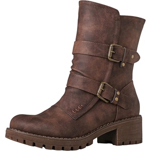 image:imageGLOBALWIN Womens Ankle Boots For Women Faux Fur Lined Winter Moto Boots Ankle Booties With Adjustable Double Buckles19yy19brown
