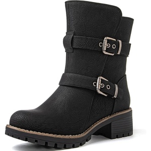 image:imageGLOBALWIN Womens Ankle Boots For Women Faux Fur Lined Winter Moto Boots Ankle Booties With Adjustable Double Buckles21yy07black