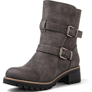 image:imageGLOBALWIN Womens Ankle Boots For Women Faux Fur Lined Winter Moto Boots Ankle Booties With Adjustable Double Buckles21yy07grey