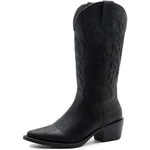 image:imageGLOBALWIN Womens Cowboy Boots Comfortable Brown Cowgirl Boots For Daily Wear Work amp Travel Square Toe Fall Boots With Low Heel And Easy Side Zipper Versatile Mid Calf Boots For Women23yy13 Black