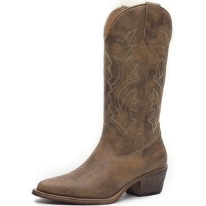image:imageGLOBALWIN Womens Cowboy Boots Comfortable Brown Cowgirl Boots For Daily Wear Work amp Travel Square Toe Fall Boots With Low Heel And Easy Side Zipper Versatile Mid Calf Boots For Women23yy13 Camel