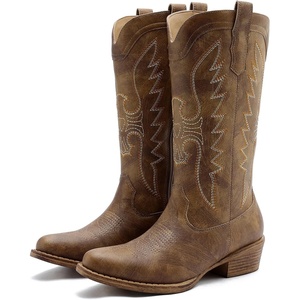 image:imageGLOBALWIN Womens Cowboy Boots Comfortable Brown Cowgirl Boots For Daily Wear Work amp Travel Square Toe Fall Boots With Low Heel And Easy Side Zipper Versatile Mid Calf Boots For Women25yy08 Camel