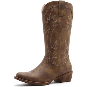 image:imageGLOBALWIN Womens Cowboy Boots Comfortable Brown Cowgirl Boots For Daily Wear Work amp Travel Square Toe Fall Boots With Low Heel And Easy Side Zipper Versatile Mid Calf Boots For Women25yy03 Camel