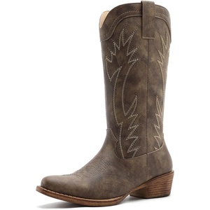 image:imageGLOBALWIN Womens Cowboy Boots Comfortable Brown Cowgirl Boots For Daily Wear Work amp Travel Square Toe Fall Boots With Low Heel And Easy Side Zipper Versatile Mid Calf Boots For Women25yy03 Brown