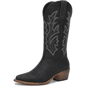 image:imageGLOBALWIN Womens Cowboy Boots Comfortable Brown Cowgirl Boots For Daily Wear Work amp Travel Square Toe Fall Boots With Low Heel And Easy Side Zipper Versatile Mid Calf Boots For Women23yy13 Black2