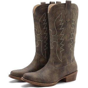 image:imageGLOBALWIN Womens Cowboy Boots Comfortable Brown Cowgirl Boots For Daily Wear Work amp Travel Square Toe Fall Boots With Low Heel And Easy Side Zipper Versatile Mid Calf Boots For Women25yy08 Brown