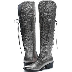 image:imageGLOBALWIN Womens Cowboy Western Fashion Over The Knee Thigh High Cowgirl Boots Low Heel23yy08 Silver