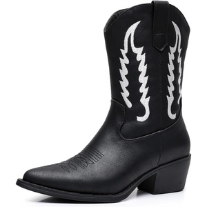 image:imageGLOBALWIN Womens Cowgirl Boots Mid Calf Western Cowboy Boots For Women Comfortable Low Heel With Zipper23yy09 Black1