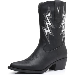 image:imageGLOBALWIN Womens Cowgirl Boots Mid Calf Western Cowboy Boots For Women Comfortable Low Heel With Zipper23yy10 Black