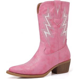 image:imageGLOBALWIN Womens Cowgirl Boots Mid Calf Western Cowboy Boots For Women Comfortable Low Heel With Zipper23yy10 Pink