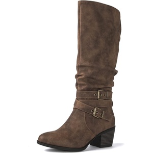 image:imageGLOBALWIN Womens Knee High Cowboy Boots  Minimalist Western Round Toe Cowgirl Boots with Comfortable Block Heel Plain Sleek Design Tall Dress Boots for Women19yy21 Camel2