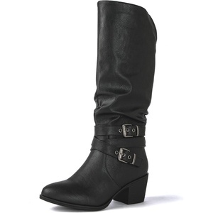 image:imageGLOBALWIN Womens Knee High Cowboy Boots  Minimalist Western Round Toe Cowgirl Boots with Comfortable Block Heel Plain Sleek Design Tall Dress Boots for Women19yy21 Black2
