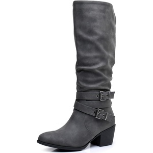 image:imageGLOBALWIN Womens Knee High Cowboy Boots  Minimalist Western Round Toe Cowgirl Boots with Comfortable Block Heel Plain Sleek Design Tall Dress Boots for Women19yy21 Grey2