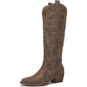 image:imageGLOBALWIN Womens Knee High Long Pointed Toe Western Cowboy Boots For Women23yy12 Brown2