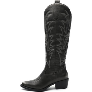 image:imageGLOBALWIN Womens Knee High Long Pointed Toe Western Cowboy Boots For Women23yy12 Brushed Silver2